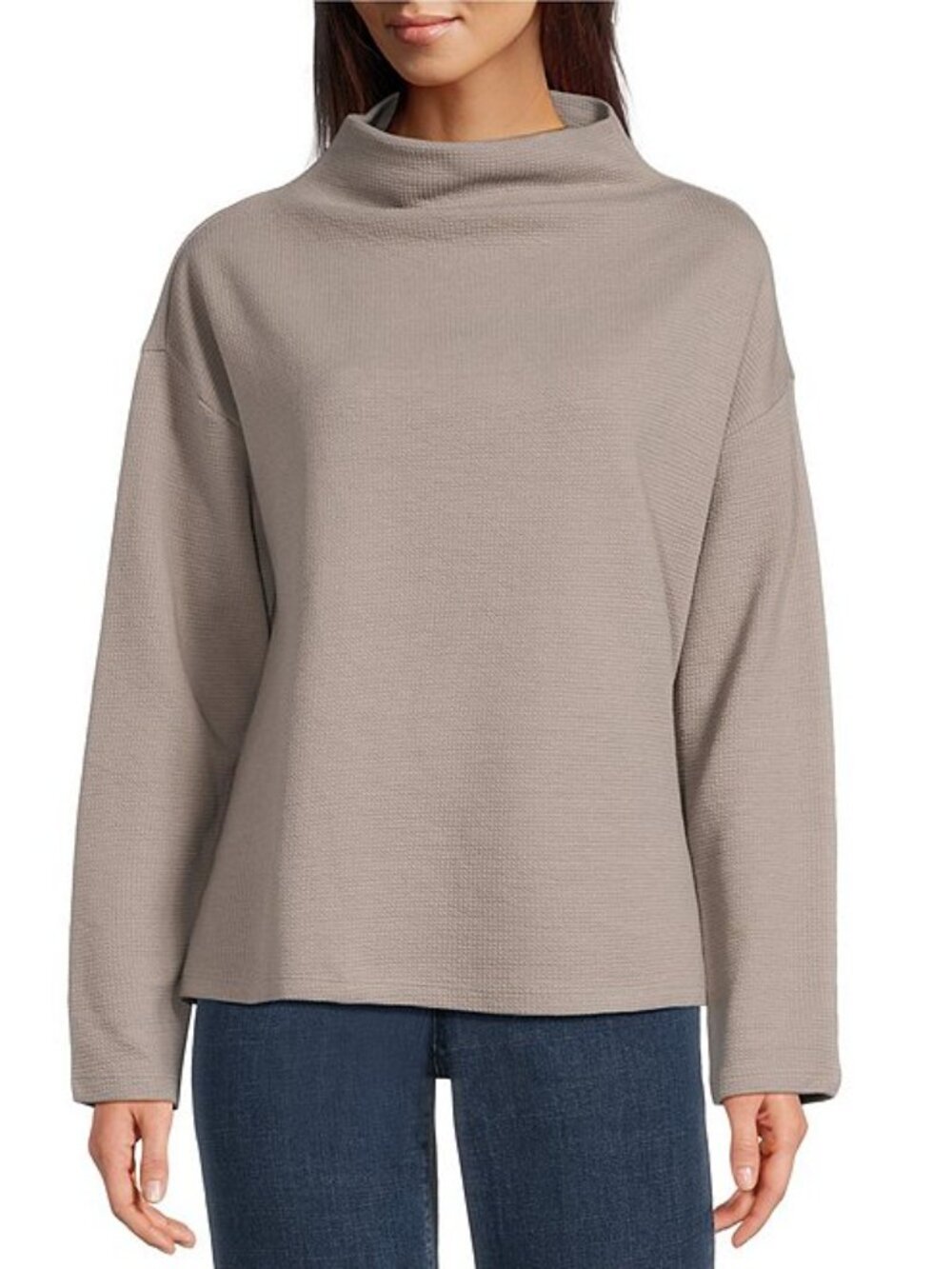 Eileen Fisher $148 Waffle High Funnel Neck Long Sleeve Box Top Reed Sz 2X NWT!